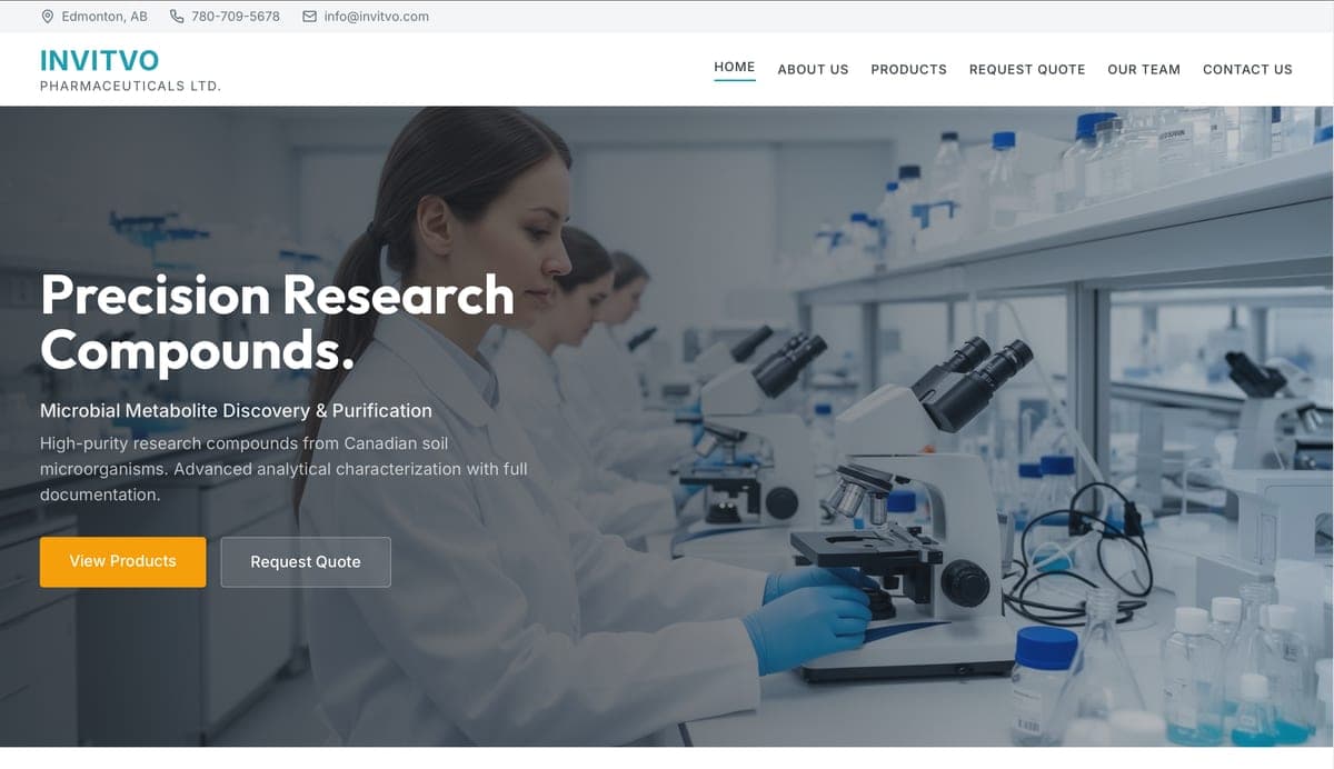 Invitvo Pharmaceuticals homepage screenshot