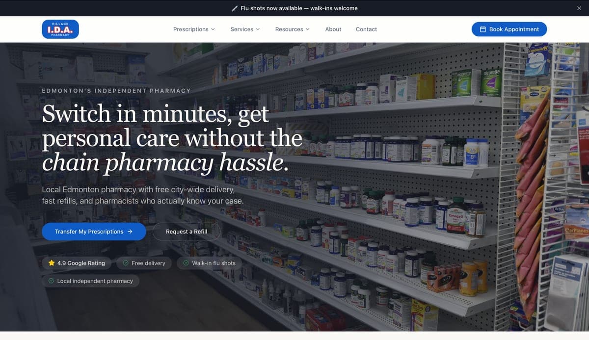 Village IDA Pharmacy homepage screenshot