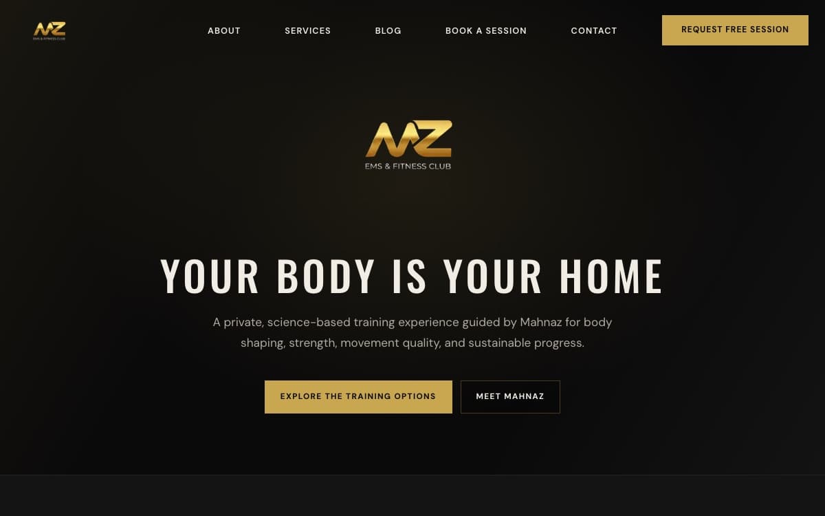 MZ Fit Club homepage screenshot